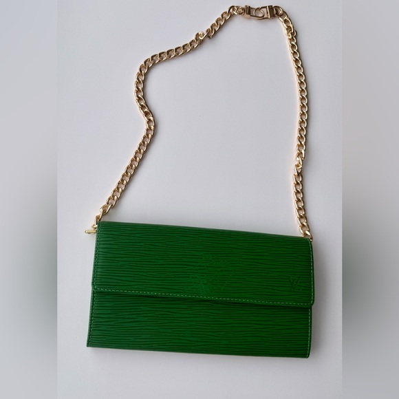 Handbags - Louis Vuitton Green Epi Long Wallet with chain and COA